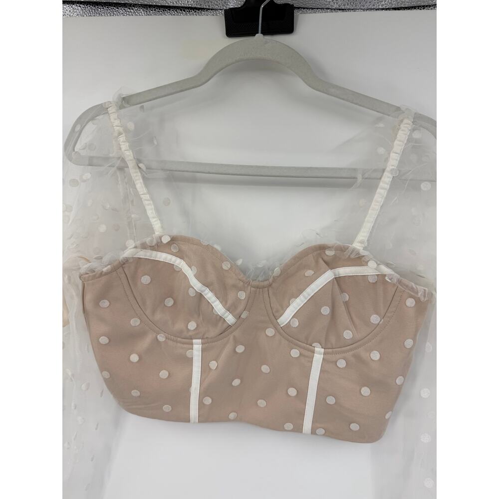 Runaway White Corset Crop Top White Polka Dot Sheer Sleeve Size M - Picture 4 of 13